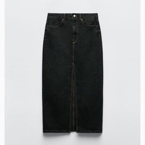 Zara Denim Midi Skirt in Black
